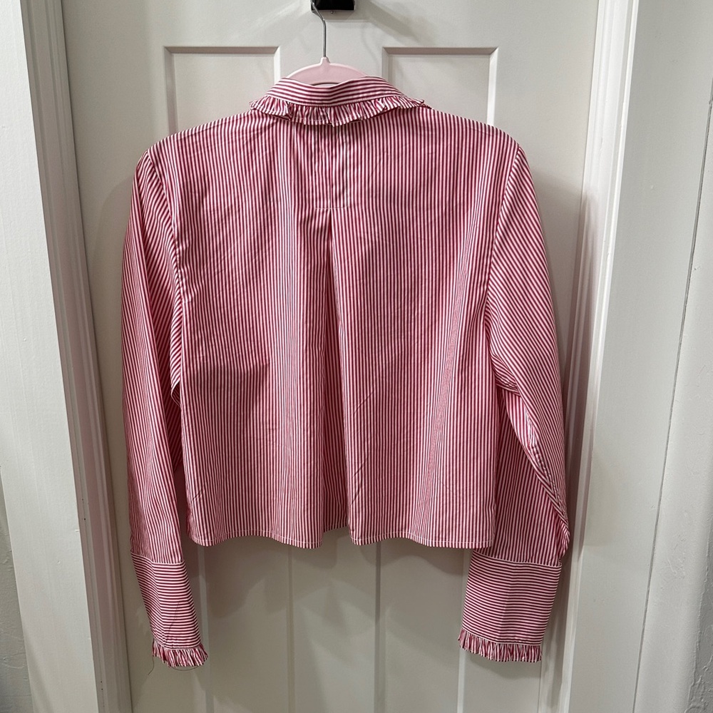 NWT J. Crew Ruffle Trim Crop Button Down Shirt M - Picture 6 of 7